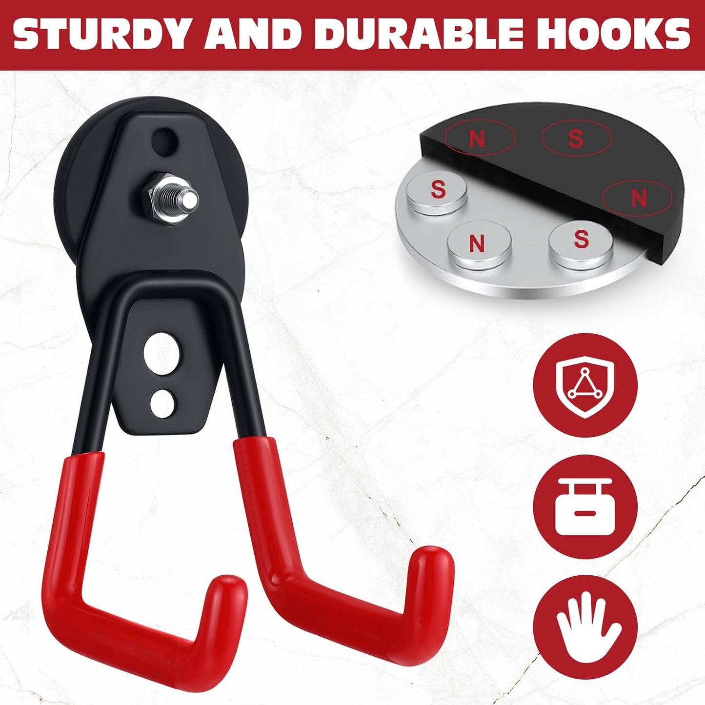 Landhoow Large Magnetic Hooks Heavy Duty Garage Magnet Hooks Strong Storage Utility Magnetic Hangers with Anti Slip Rubber Coating for Indoor and Outdoor Hanging(Red,14 Pcs)