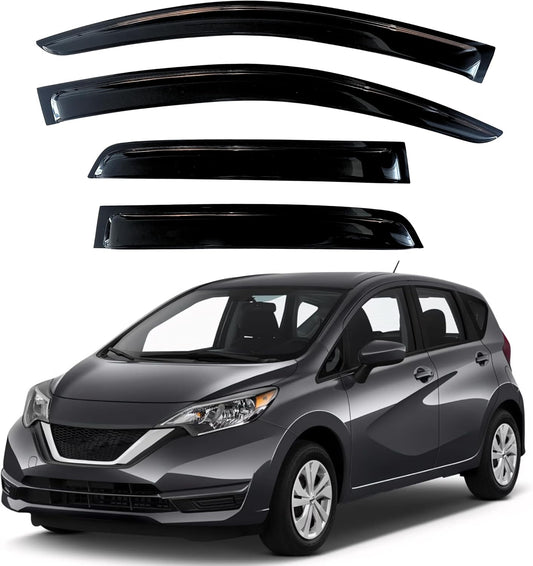 KPY Window Visor Compatible with Nissan Versa Note Hatchback 2014-2019, 4PC Rain Guard Side Window Vent Deflectors Tape-On Style, 2014 2015 2016 2017 2018 2019