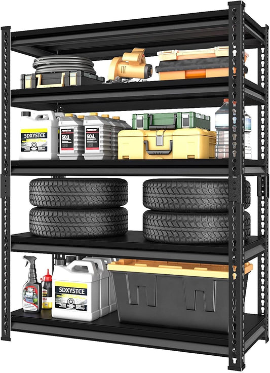 Garage Shelving Heavy Duty 2500LBS Loads, 48" W Adjustable Garage Storage Shelves, 5-Tier Metal Shelving Units and Storage, Industrial Utility Shelf, 48" Wx18 Dx78 H,Black