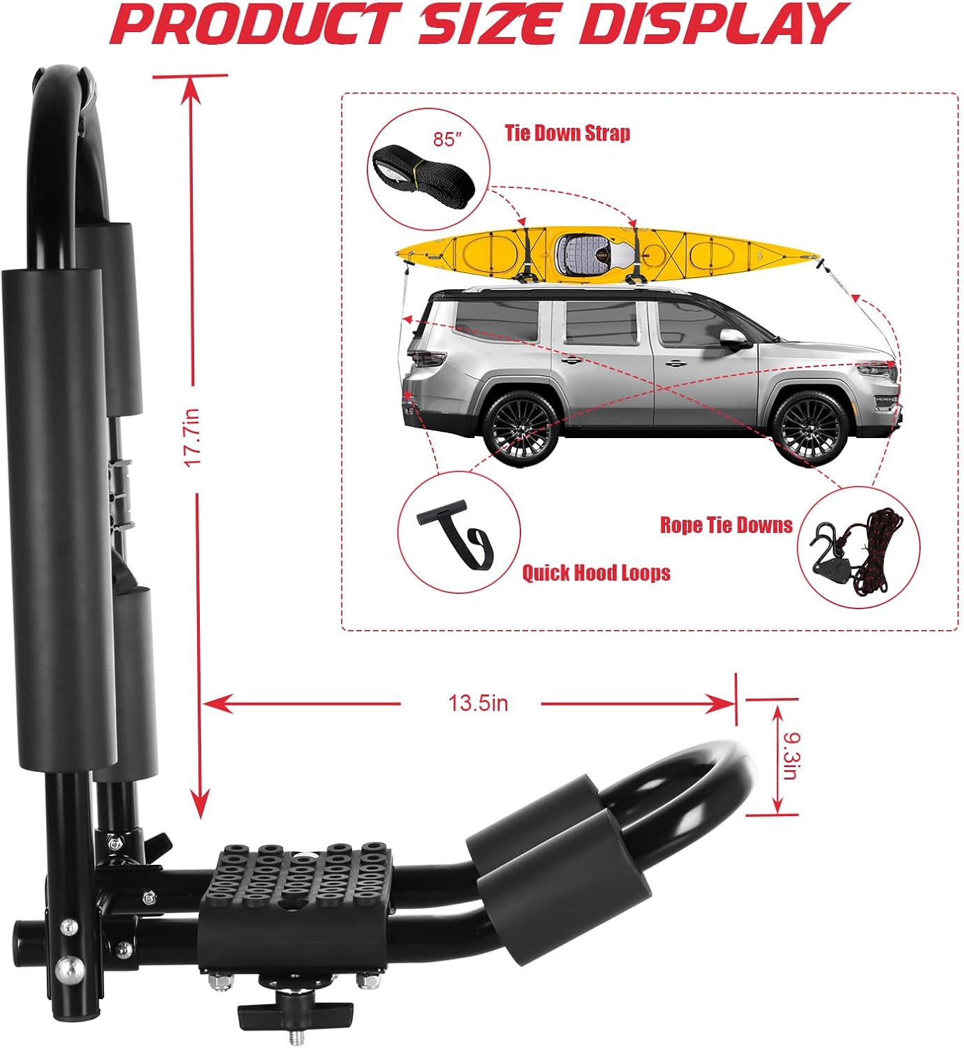 FORWODE Premium Kayak Roof Rack, 1 Pair J-Bar Roof Rack, Folding Adjustable Rack, Weight 80 LBS Heavy Duty Kayak Roof Carrier 1 Kayak, Canoe, SUV, Surfboard on SUV, Car and Truck Crossbar
