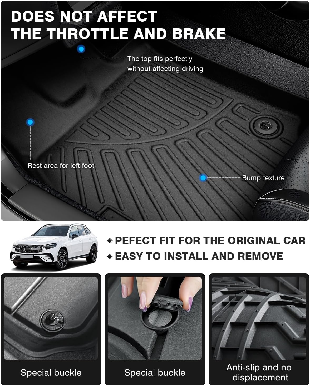 Powerty Floor Mats for 2023 2024 2025 Mercedes Benz GLC丨GLC 300丨GLC 350e丨4Matic Accessories All Weather Floor Liner 3D TPE 1st & 2nd Row Floor Mat Heavy-Duty Floor Liners