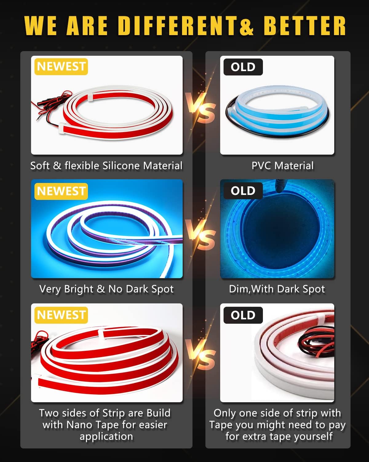 YM E-Bright Led Hood Light Strip Exterior Car Led Strip Light Waterproof Flexible DRL Dynamic Scan Start Up Hoodbeam Kit Daytime Running Lights for Car,Truck,SUV,12V 59inch,Ice Blue,1 Set