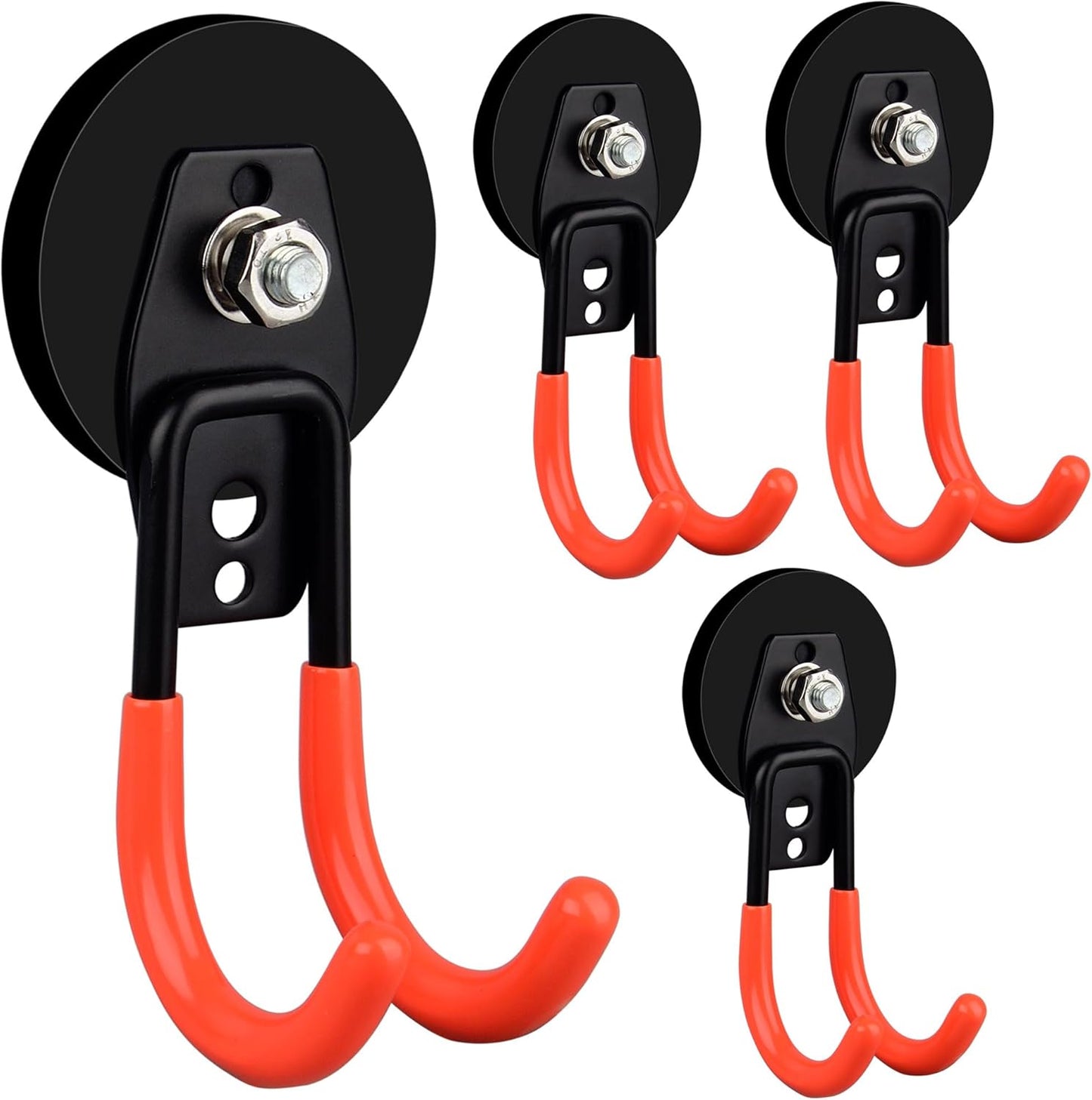 ULIBERMAGNET Garage Strong Magnetic Hooks, 4 Pack Heavy Duty Large J Hooks with Magnet, Anti-Slip Coating Magnet Hooks for Garden Tools, Ropes,Drill,Magnetic Double Hooks for Metal Cabinet,Pegboard