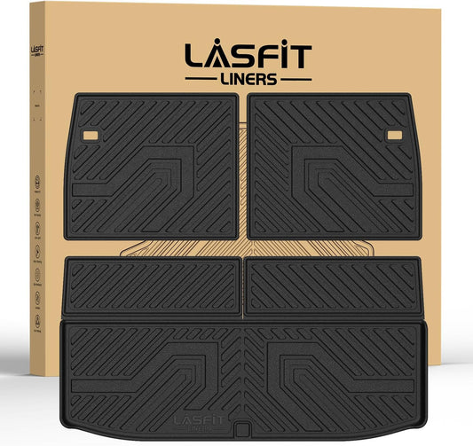 LASFIT Backrest & Cargo Mat for Mitsubishi Outlander 2022-2025 (Not Fit PHEV or Sport Models), Custom Fit All-Weather TPE Rubber Trunk Mat for Mitsubishi Accessories, Waterproof, Easy to Clean, Black