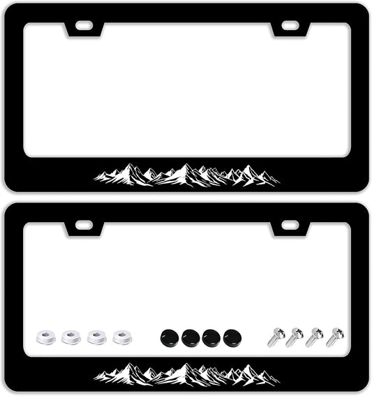Mountains License Plate Frames - 2 Pcs Set 2 Holes Stainless Steel Metal Novelty Auto Car Accessories Decoration License Plate Frame Cover Size 6.3" x 12.2" Fit US Vehicles for Women Men Gift
