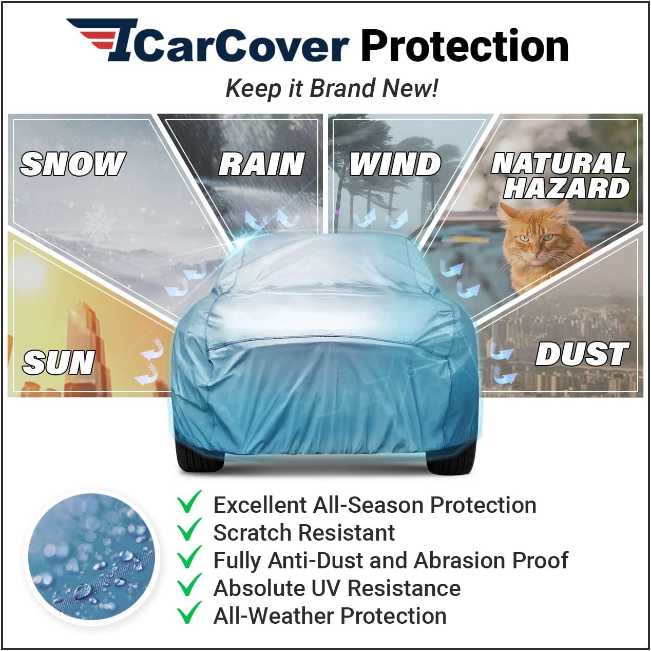 iCarCover Premium Car Cover for 1977-1981 Pontiac Catalina Heavy Duty Waterproof All-Weather Automobiles Custom Fit Indoor Outdoor UV Snow Protection Covers with Straps and Bag
