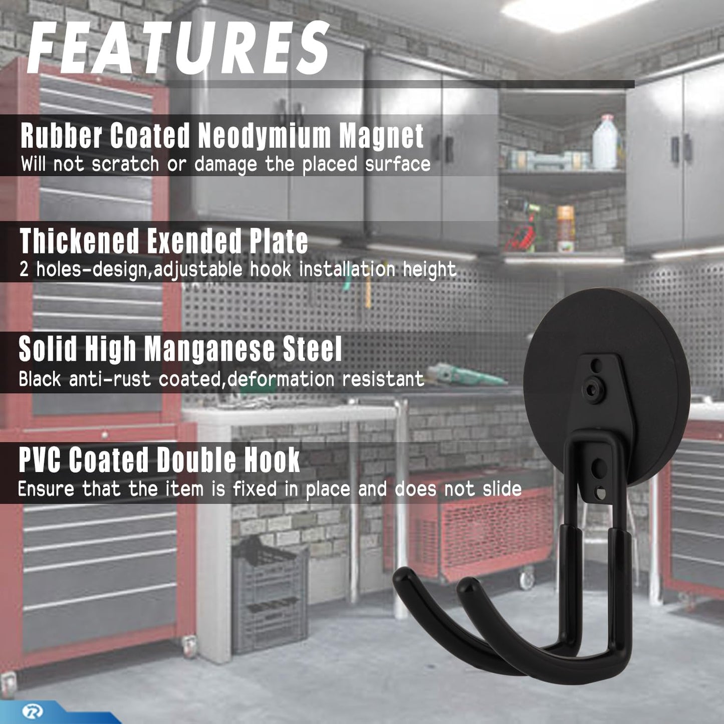 2 Pcs Magnetic Hook Heavy Duty, Strong Magnet Hooks for Garage Tools Hose Rope Electric Drill (Large)