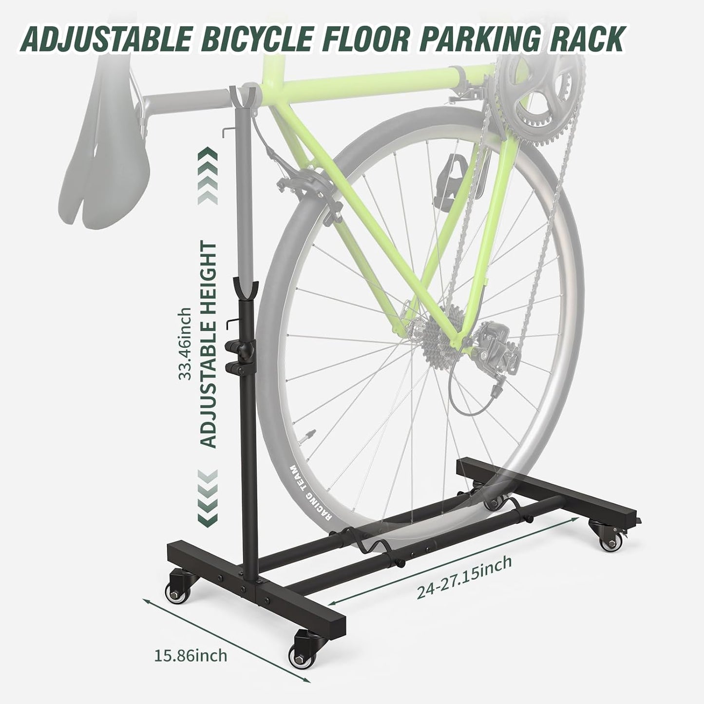 Vertical Bike Stand, Upright Bike Parking Rack Floor, Adjustable Bicycle Storage for Wheels Sizes up to 29", Freestanding Bicycle Organizer with Swivel Casters, Indoor Bike Holder for Garage Apartment