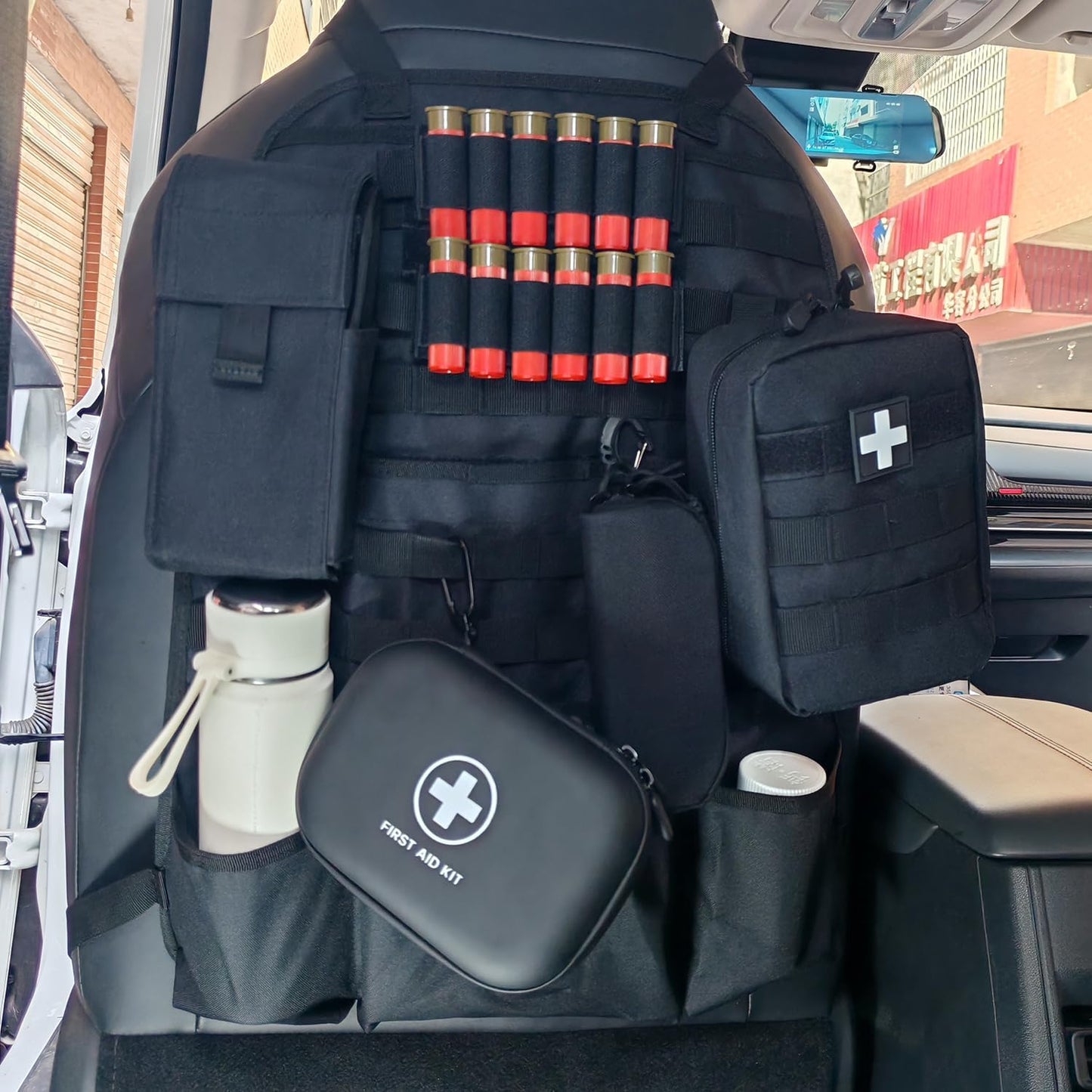 Car Seat Back Organizer Tactical MOLLE Panel Back Seat Storage Bag Universal Car Seat Cover Protector (Black)