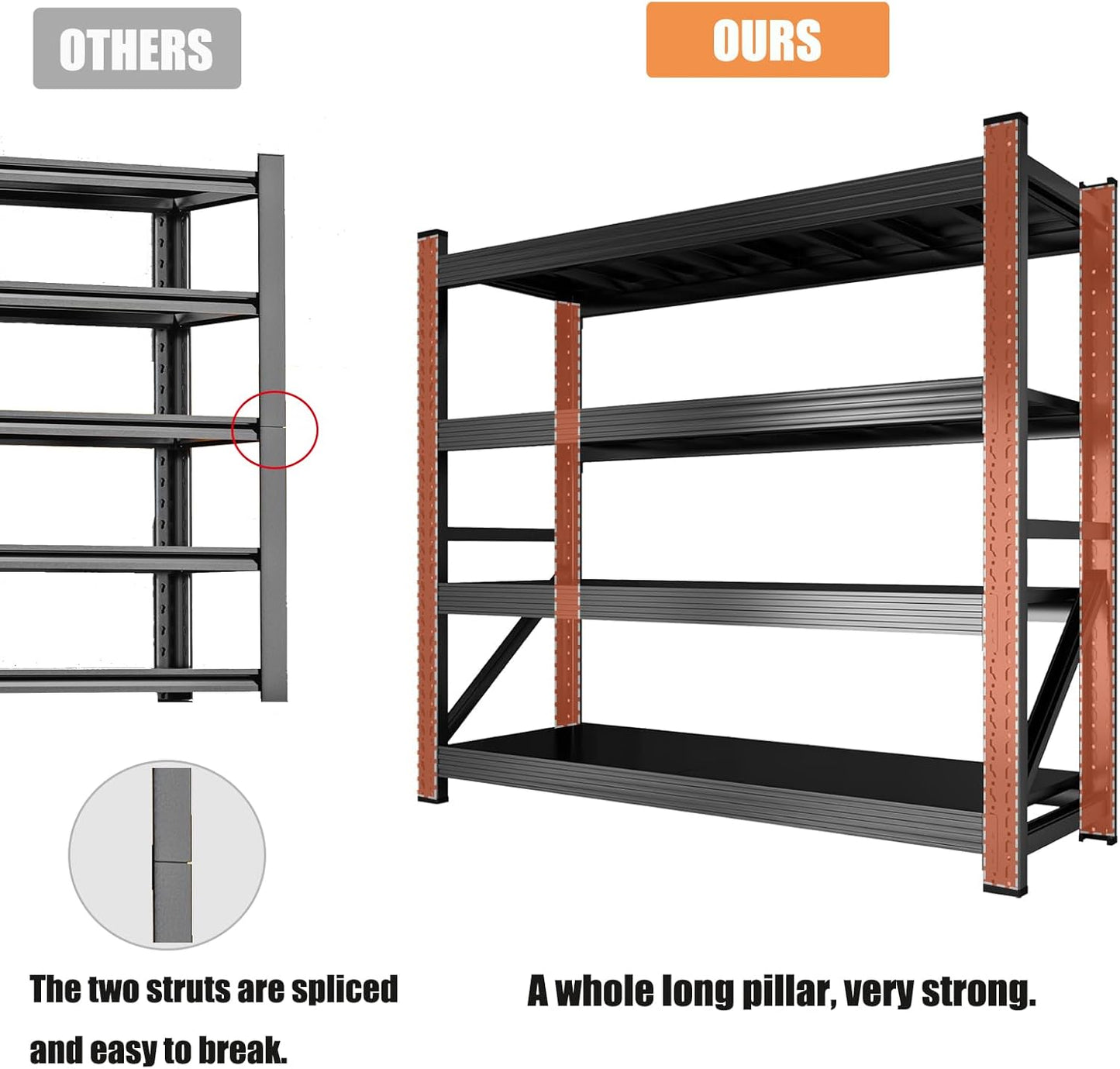 Heavy Duty Garage Shelving Unit 5000LBS, 59" W Storage Shelves 4 Tier Metal Shelves Adjustable, Industrial Storage Shelf for Warehouse, Basement, Pantry
