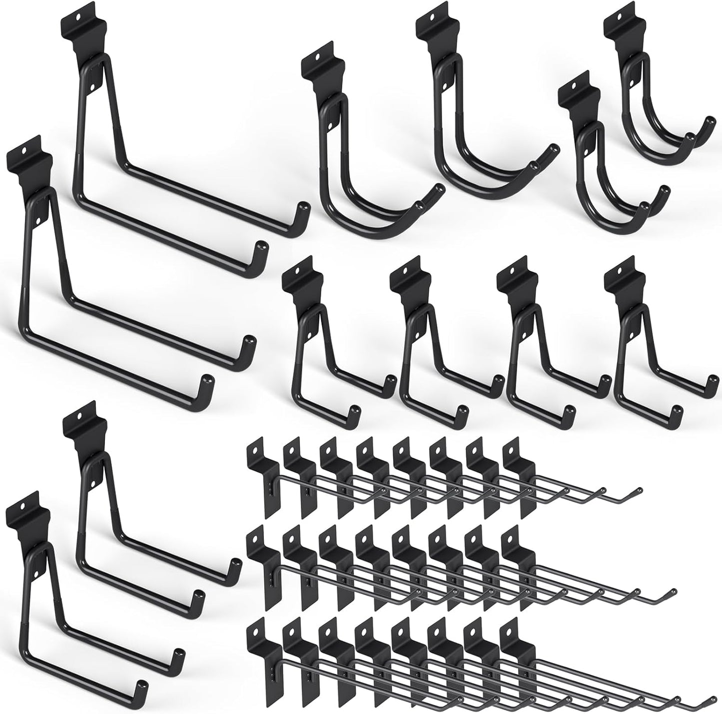 INCLY 36 Pack Heavy Duty Slatwall Hooks, Black Garage Slatwall Panel Accessories Utility Hooks, Slat Wall Hanging Hooks and Hangers for Garages, Sheds, Basements