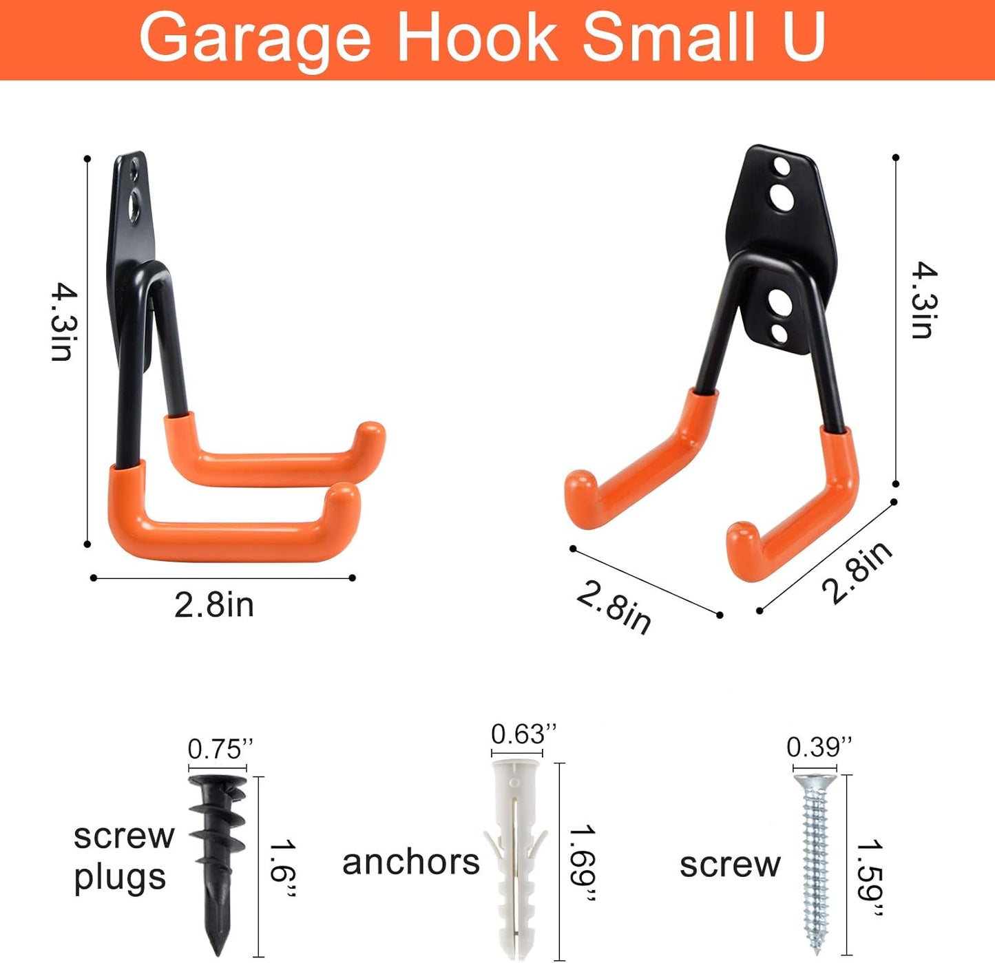 AOBEN Garage Hooks Heavy Duty, Steel Garage Storage Hooks, Utility Tool Hangers and Combinable Wall Mount for Organizing Ladder, Hold Chairs, Heavy Tools (Small U, 10 Pack)