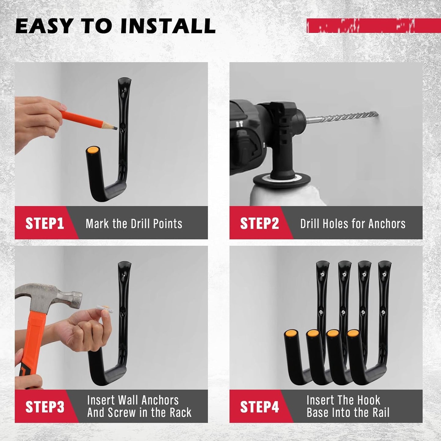 SEDY 4-Piece 15" 100 Lbs Heavy Duty Garage Storage Hooks, Kayak Storage Rack Garage Hooks Jumbo Arm Kayak Wall Mount for Hanging Surfboard Snowboard Paddle Board Ladders Bikes