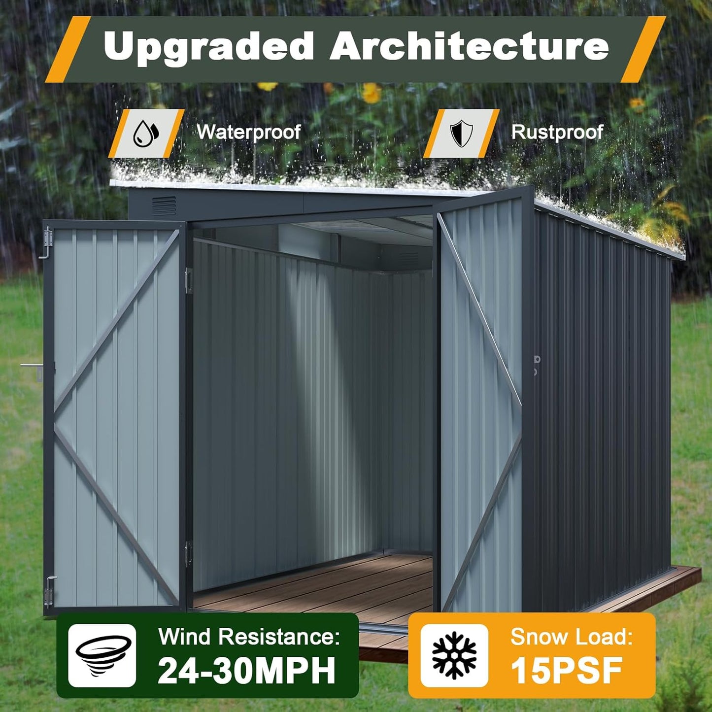 6x8FT Outdoor Storage Shed with Lockable Double Doors, Metal Lean to Garden Shed with Free PC Light Board for Tools, Small Outside Storage Shed Waterproof for Backyard, Garden, Patio