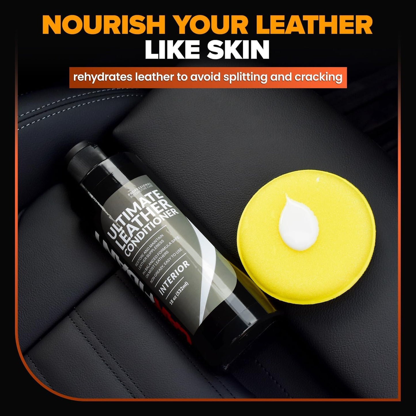 Carfidant Ultimate Leather Conditioner & Restorer - Full Leather Restore & Conditioning Kit with Applicator Pad for Car Seats, Couch, Furniture, Shoe, Sofa, Bag & Purses - 18 fl. oz.