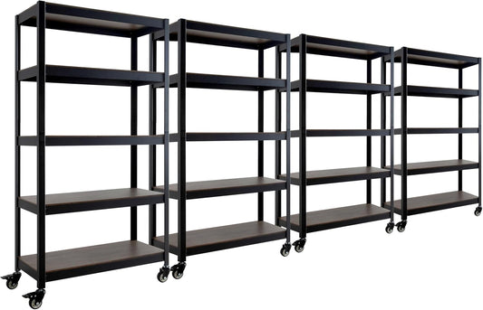 HOMEDANT House 5-Tier Metal Rolling Cart Shelf Rack Casters Heavy Duty Laminated Wheel Shelving Unit Adjustable Utility Storage Shelves Organizer Shelf Kitchen Garage 36.2" W x 16.5" D x 69.5" H 4Pack