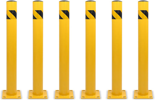 BISupply Safety Bollard Post Parking Barrier 6 Pack - 42in Yellow Pipe Bolt Down Bollard for Garage Lot