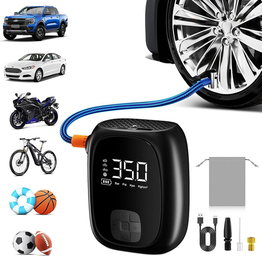 Tire Inflator Portable Air Compressor – Fast Inflation, Auto Shut-Off & LED Display | High-Power Air Pump for Car, Motorcycle & Bike Tires, USB Rechargeable & Compact Design, Gifts for Men