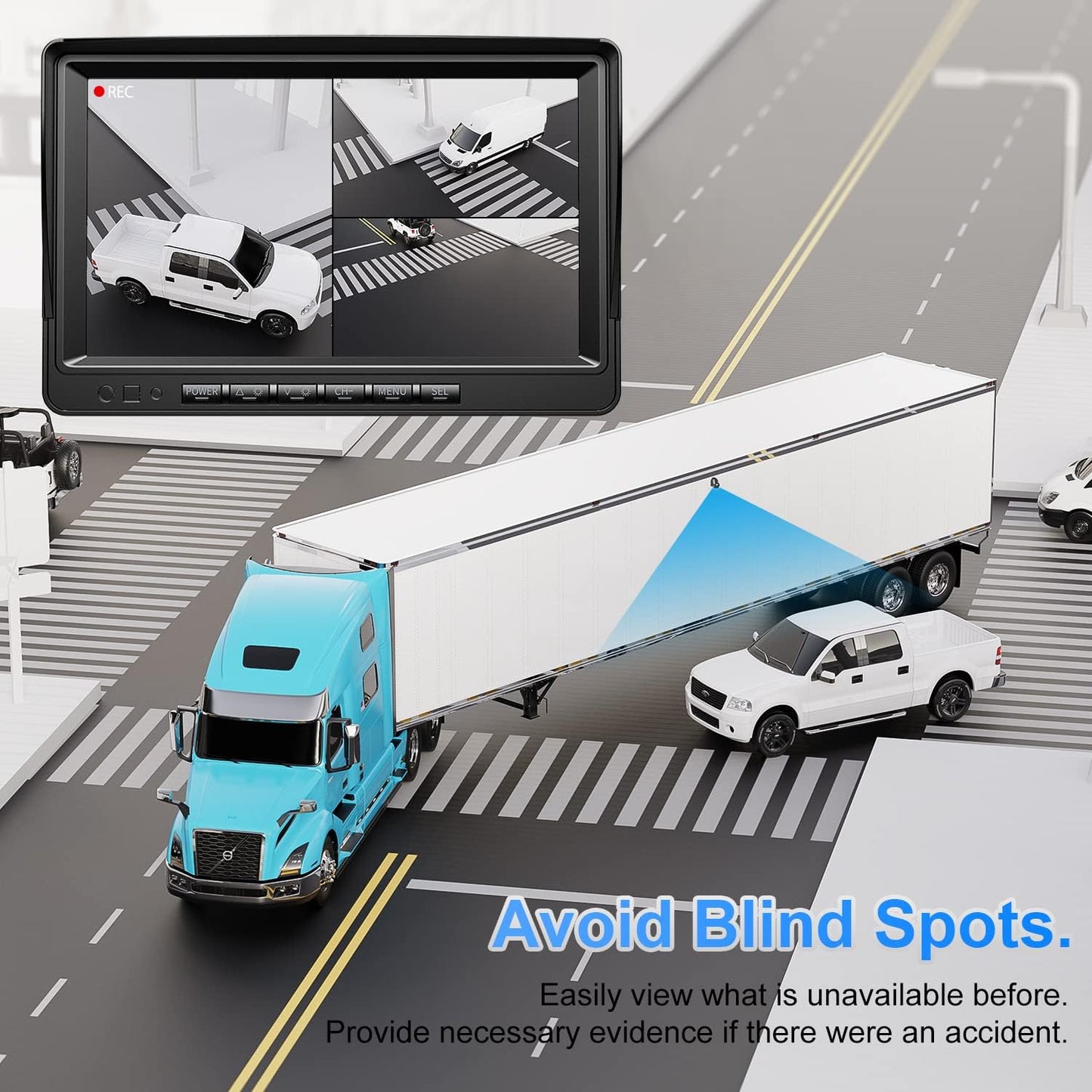 Fookoo HD 1080P 7" Wired Backup Camera System, 7-inch Quad Split Screen Monitor W/Recording, IP69 Waterproof Side & Rear View Cameras, Parking Lines for Truck/Trailer/RV/Tractor/ 5th Wheel (DY703)