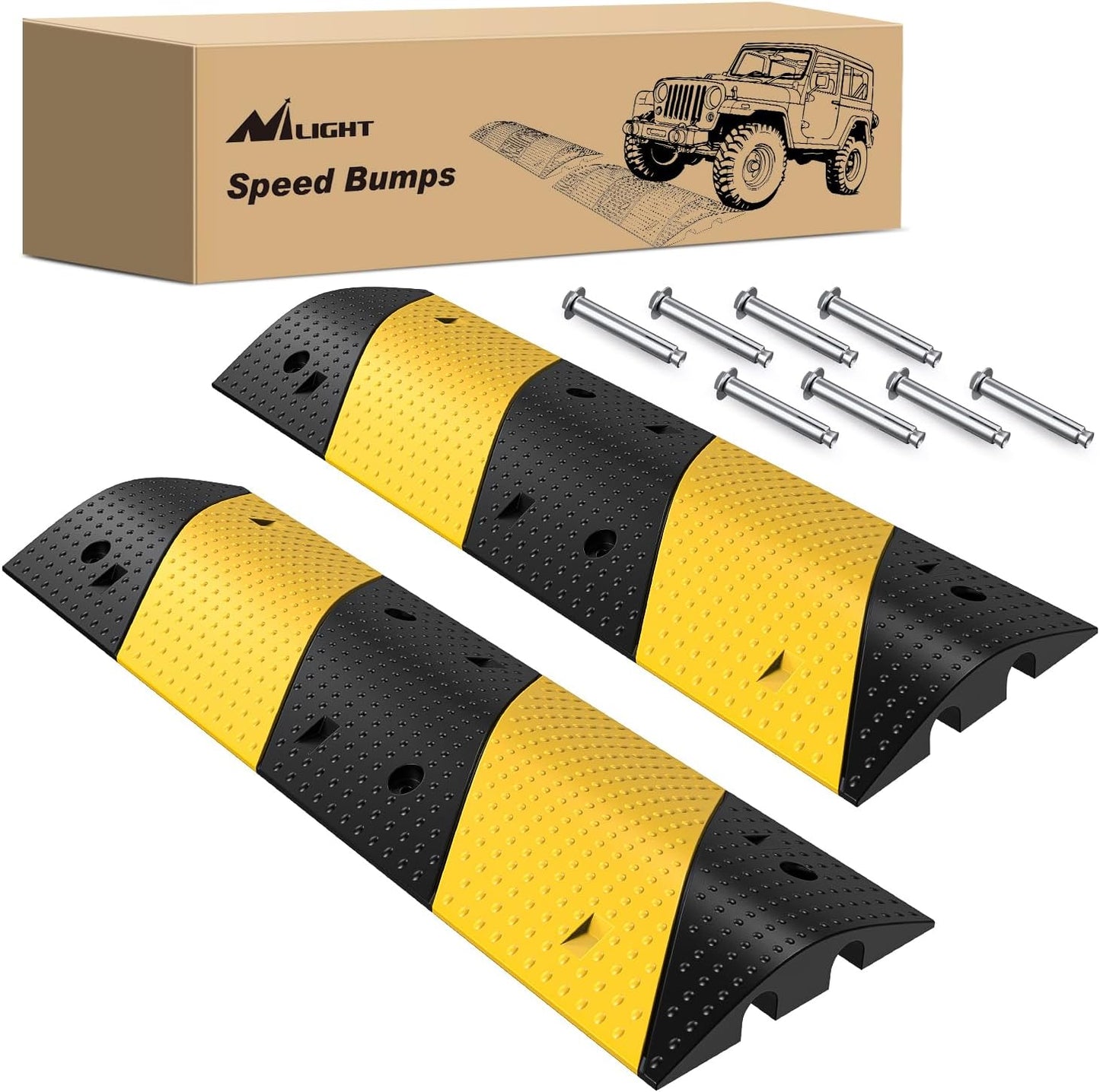 Nilight Rubber Speed Bump, 39.3" Heavy Duty 2 Channel Cable Protector Speed Humps for Garage Gravel Roads Asphalt Concrete, 19000 lbs Load Capacity, 2-Pack