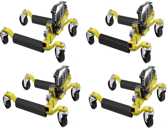 4 Pcs Car Wheel Dolly with Hydraulic Tire Jack, 1500LBS Capacity Trailer Dolly for Vehicle Positioning for Truck RV Trailer, Yellow
