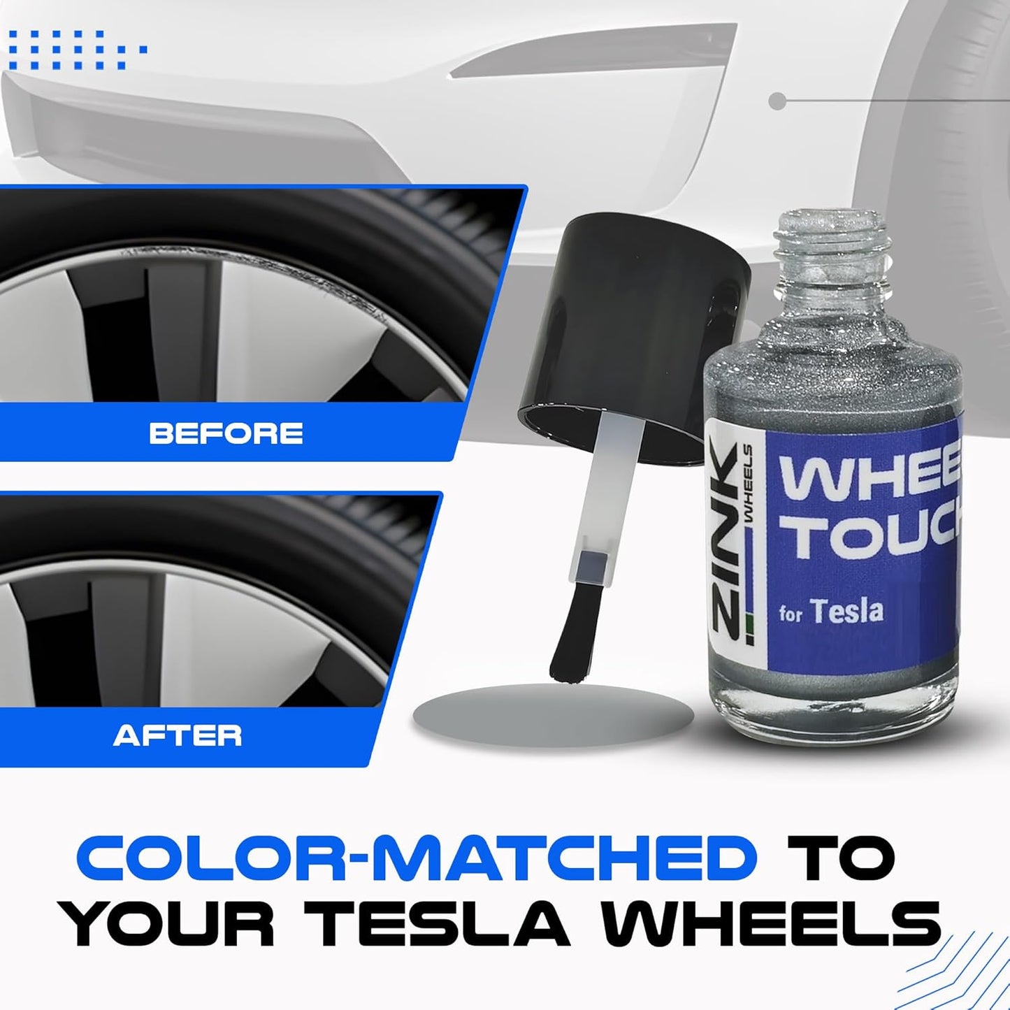 Premium Tesla Wheel Curb Rash Repair Kit for Model Y 19-inch Silver Gemini Rims - DIY Kit with Color-matched Touch Up Paint - Made in USA
