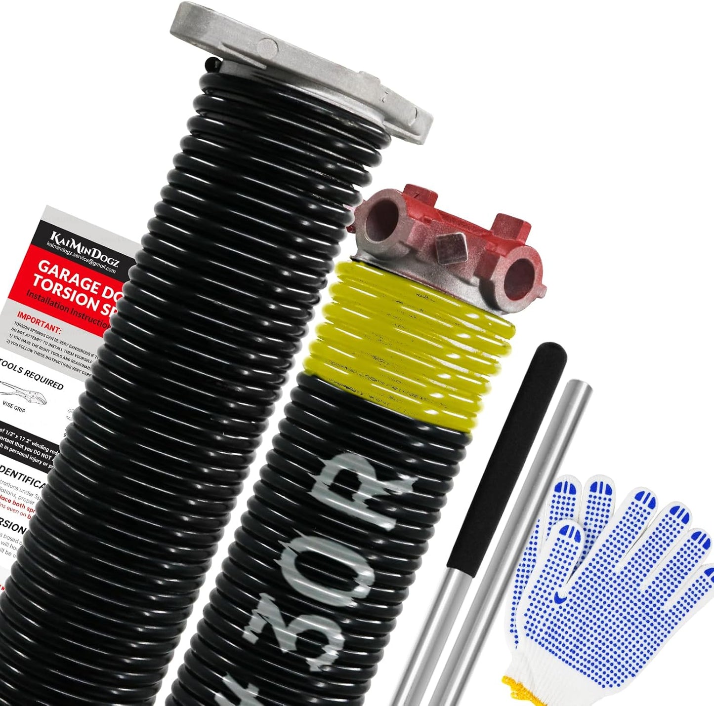 Pair of 1.75" Garage Door Torsion Springs Set with Non-Slip Winding Bars&Gloves, High Precision Electrophoresis Oil-Free Black Coated for Replacement, MIN 16,000 Cycles (0.207 x 1.75"x 30")