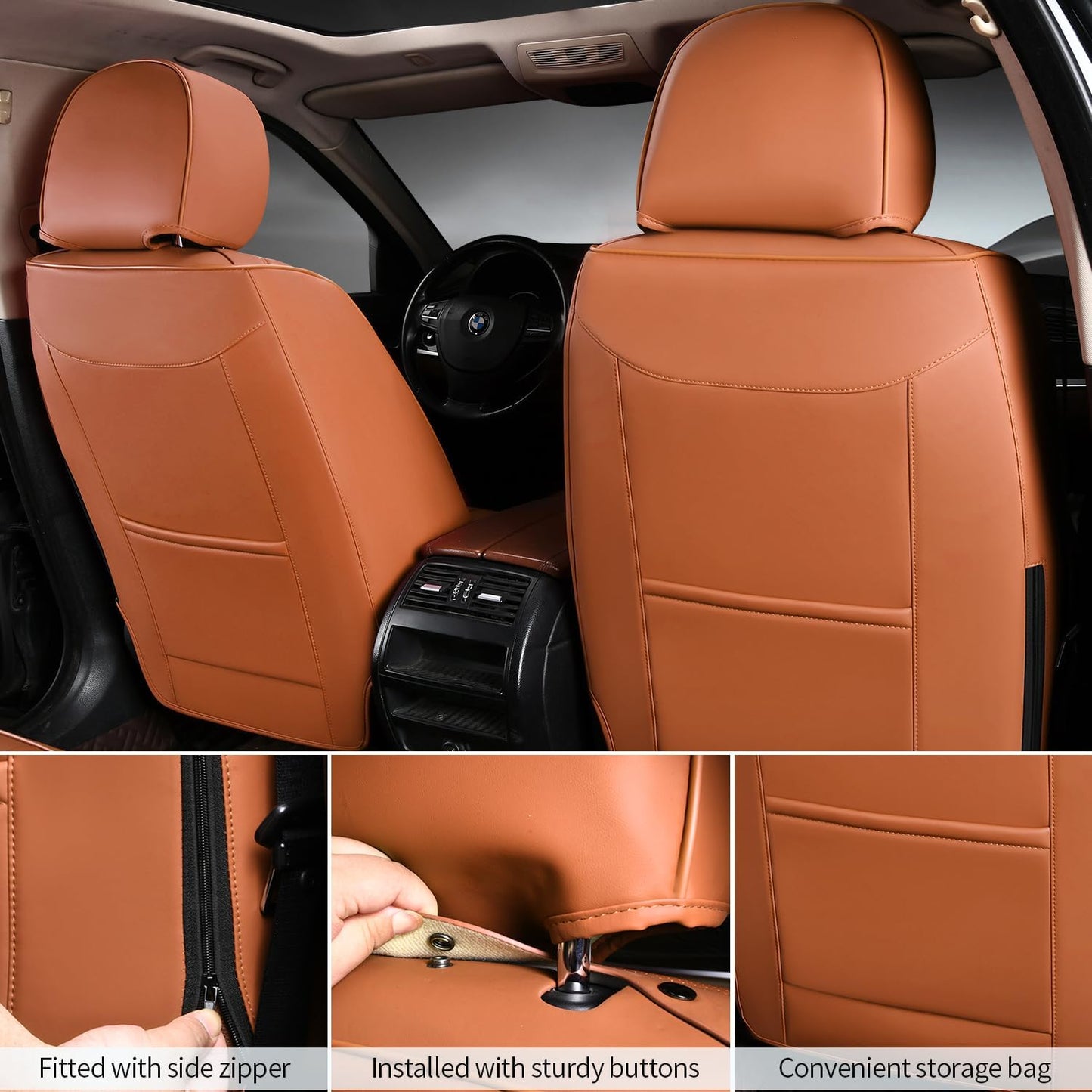 Car Seat Covers Full Set Leather Seat Covers Automotive Seat Covers Universal Car Seat Cover for Most Cars Brown