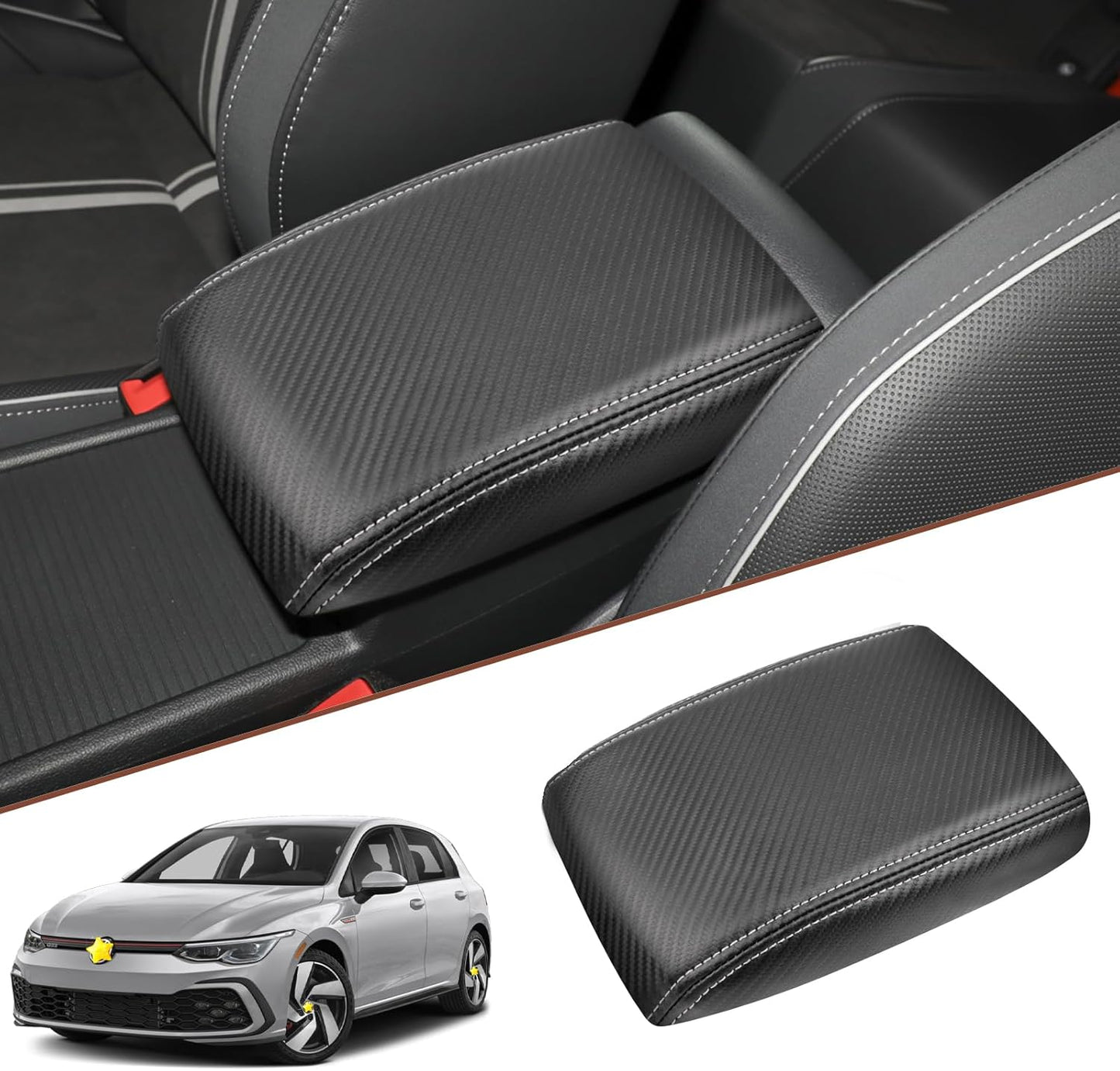 SKTU for 2020-2024 Volkswagen Golf Center Console Cover 2023 2024 Golf Armrest Cover Volkswagen Golf 2023 2024 Accessories 2023 2024 Golf Seat Box Cover 2023 Golf Center Console Cushion (Gray Line)