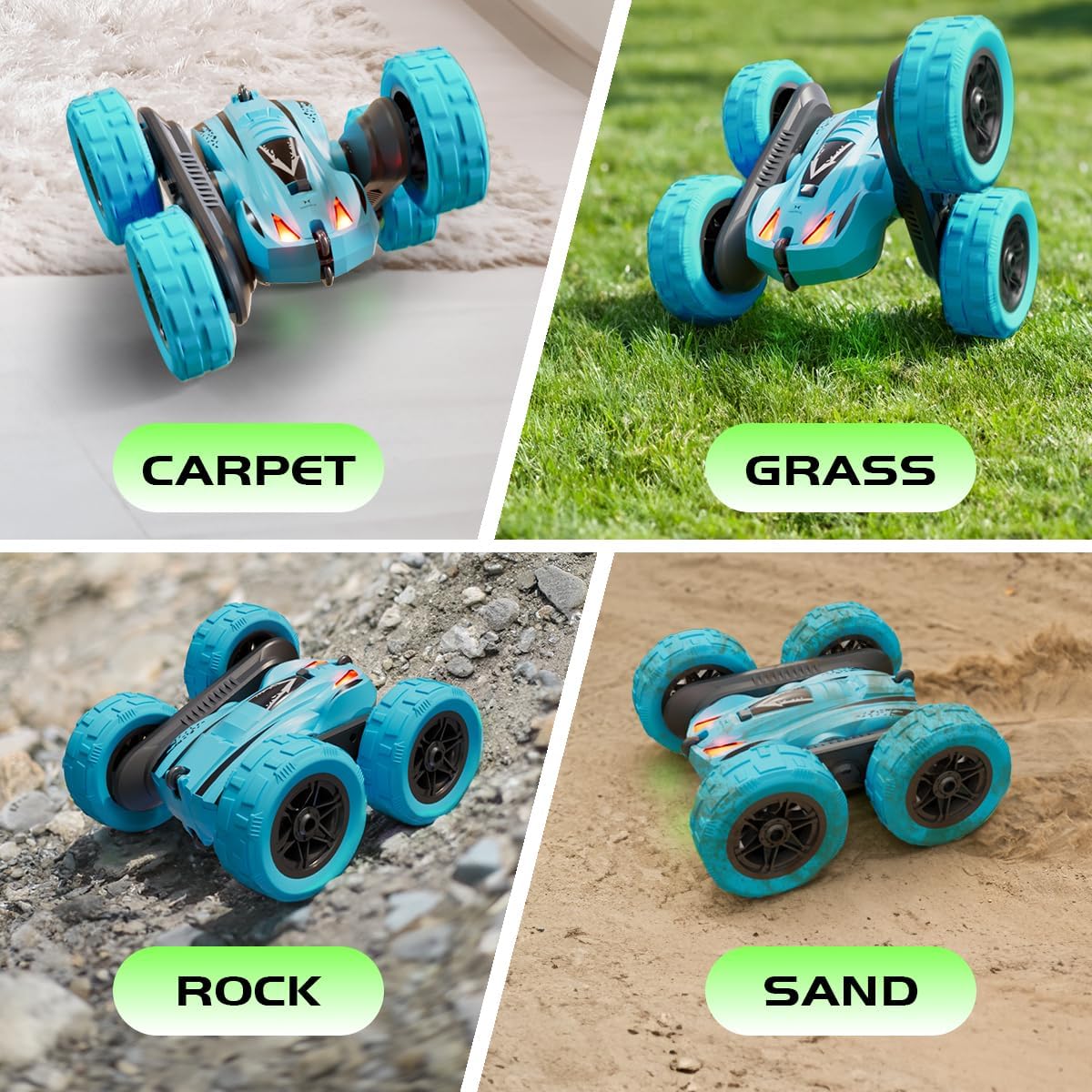 Remote Control Car for 6-12 Year Old Double Sided 360°Rotating 4WD RC Cars with Headlights 2.4GHz Rechargeable Electric Stunt Race Car Toy for Boys Girls Birthday Gifts(Blue)