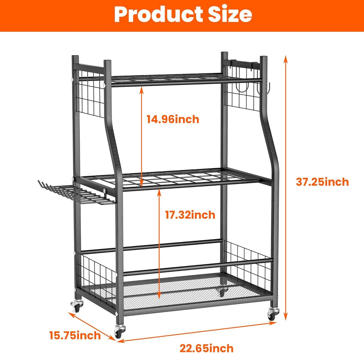 Ultrawall Garden Tool Organizer, Yard Tool Storage Stand for Garage with Lockable Wheels, Shed Tool Storage for Rake, Brooms, Indoor & Outdoor Use