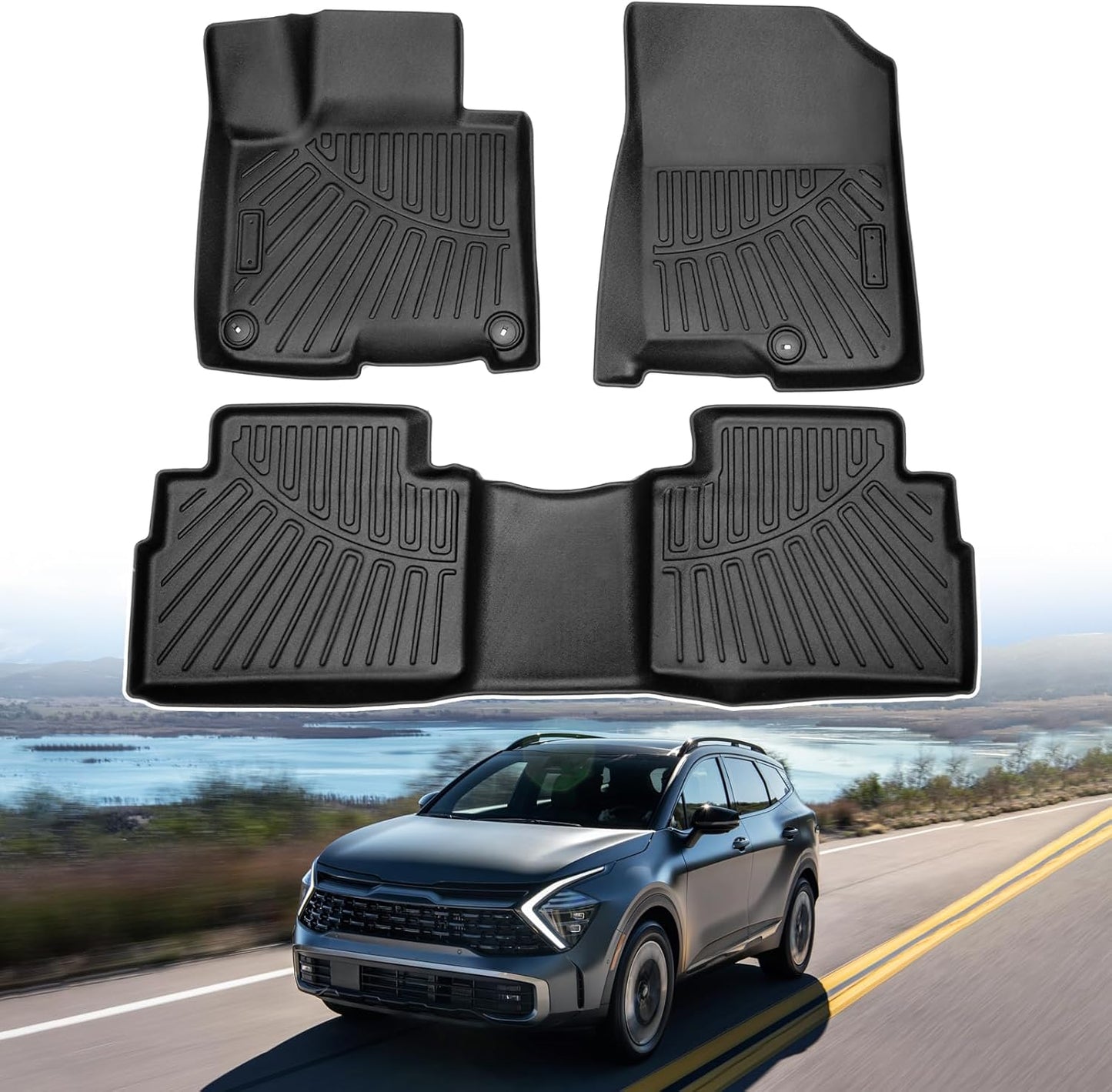 Powerty Floor Mats for 2023-2025 Kia Sportage Plug in Hybrid (PHEV) Accessories All Weather Floor Liner 3D TPE 1st & 2nd Row Floor Mat Heavy-Duty Floor Liners