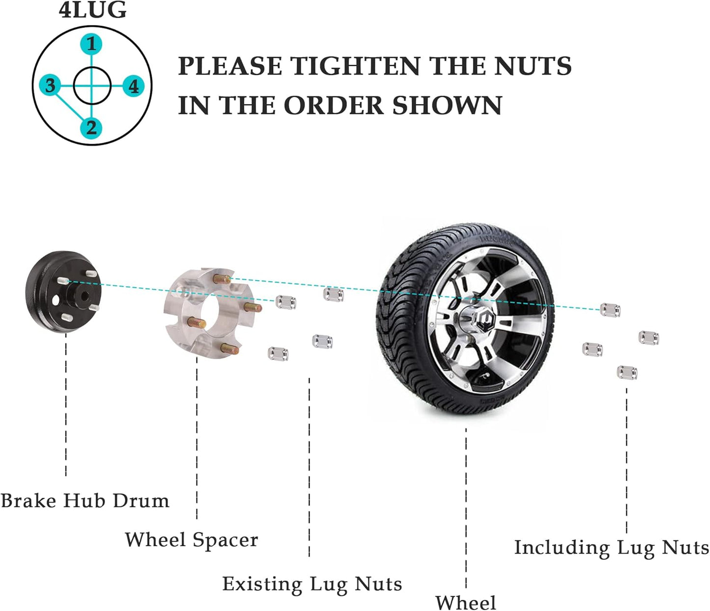 10L0L Golf Cart 2 inch Wheel Spacers for Yamaha, EZGO, Club Car (4x72mm Bolt Pattern, 68mm Hub Bore, 1/2-20 Studs) 4 Pack, Silver