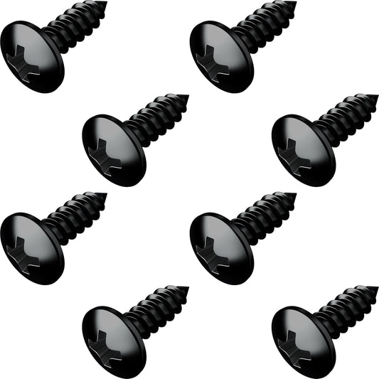 Black Oxide Stainless Steel License Plate Screws for License Plates, Frames, Covers - Rust Proof Licence Plate Screw Set for Front/Rear - Compatible with Chrysler Dodge Jeep Ram (Pack of 8)