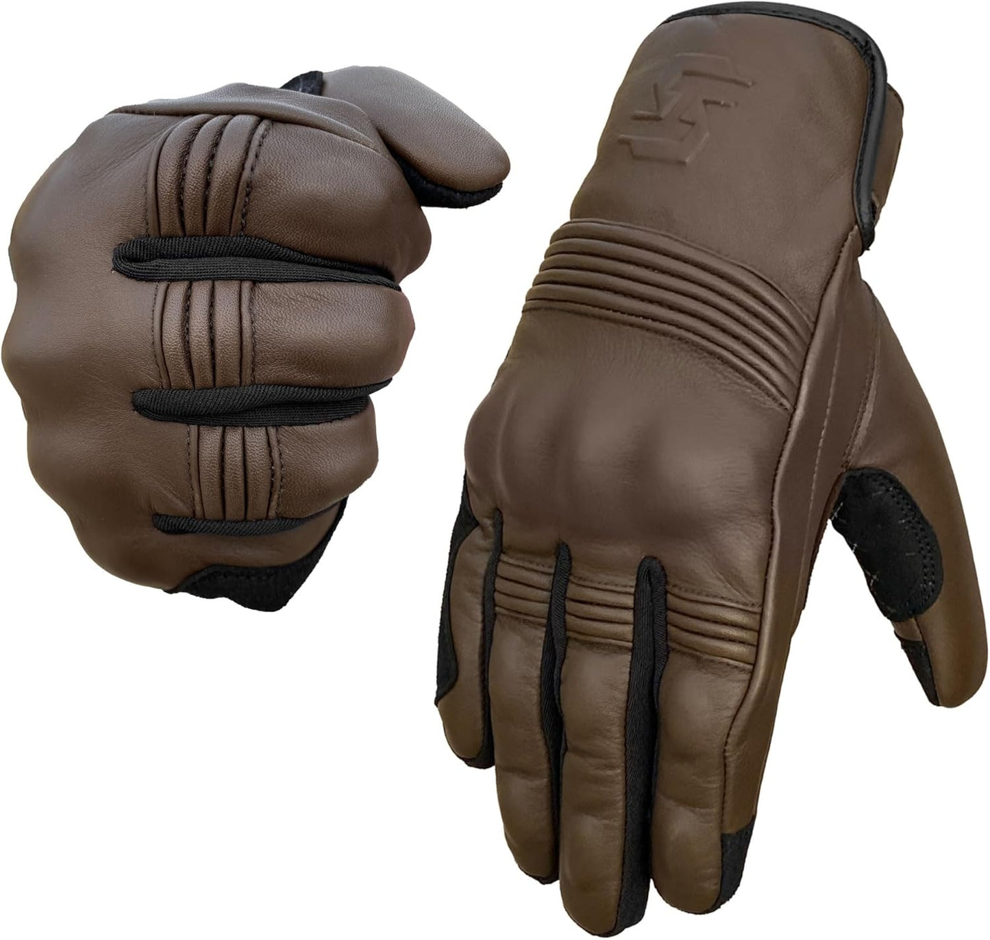 Leather Motorcycle Gloves for Men and Women | Touchscreen | Full Finger | Goatskin Leather Hard Knuckle Motorcycle Riding Gloves (Classic Brown, Small)