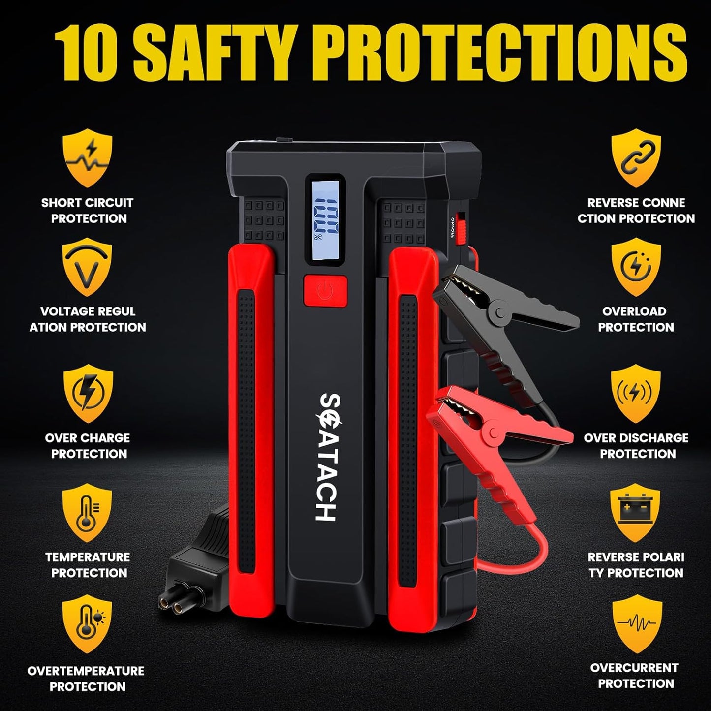 Scatach 002 5000A Car Battery Jump Starter,12V Jump Starter Battery Pack (up to 14.0L Gasoline and 12.0L Diesel Engine), Portable Jump Box with LED Display, 3 Modes Flashlight and Jumper