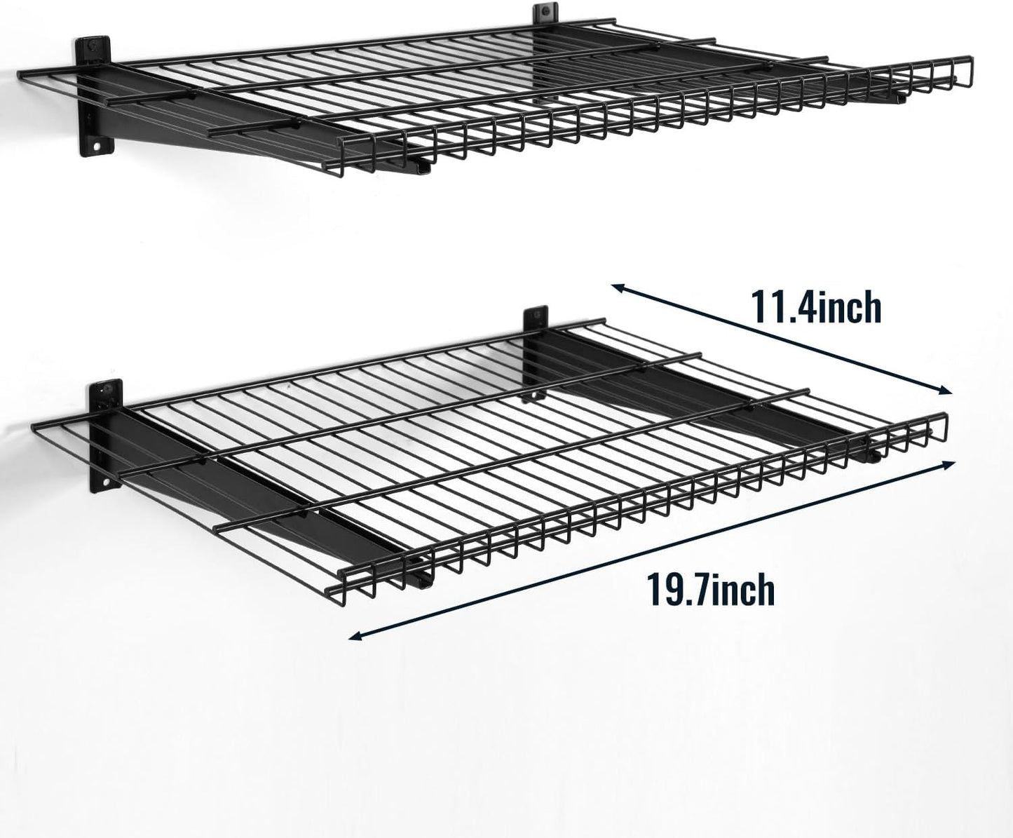 2 Pack Garage Wall Mounted Shelf, 19.7" x 11.4" Heavy Duty Wall Storage Shelves for Garage, Workshop, Laundry Room and Kitchen, Max Load 50 lbs (Black,2 Pack)