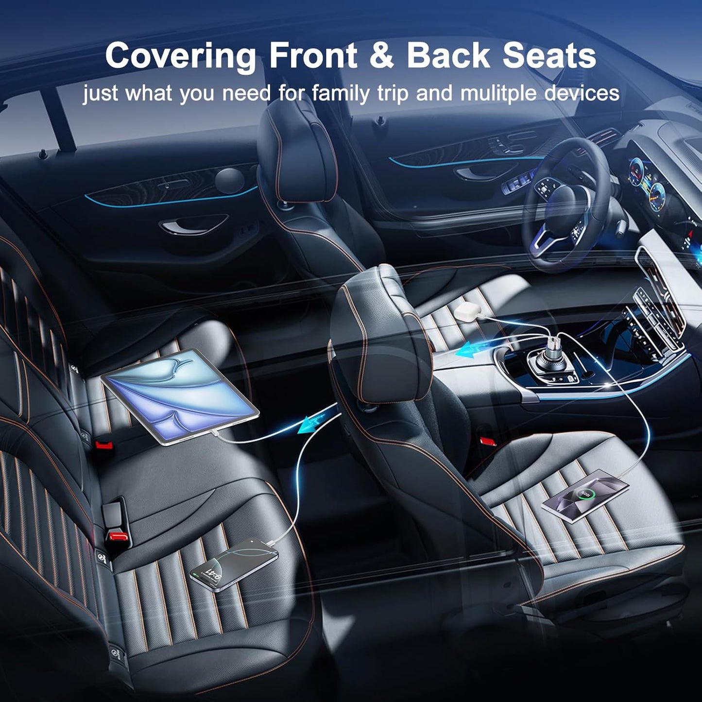 Car Phone Charger, Besgoods USB C Car Charger Adapter 4 Ports with Voltmeter PD&QC Fast Charging Cigarette Lighter USB Charger for iPhone 16 15 14 13 12 Galaxy S24 S23 A54 A15 Dash Cam Car Acc, 2Pack