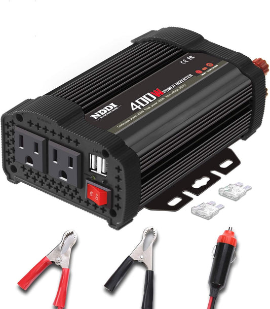 400W Car Power Inverter, DC 12V to 110V AC Converter with 2 Charger Outlets and Dual 3.1A USB Ports Cigarette Lighter Socket Adapter(Black)