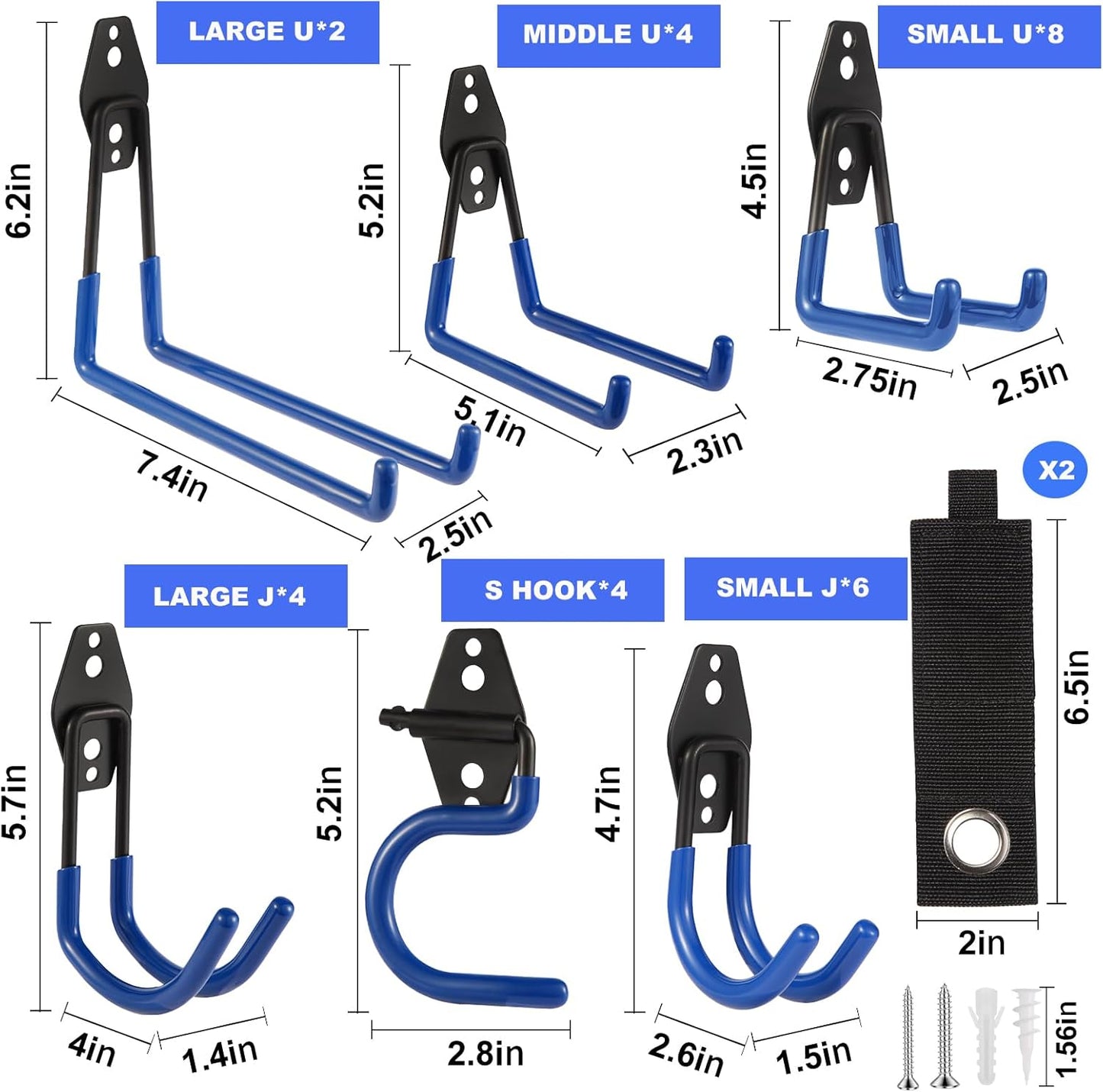 Garage Hook Heavy Duty Wall Storage Hangers, 30 Pack Garage Storage Hooks Steel Tool Blue for Ladders, Ropes, Garden Tools