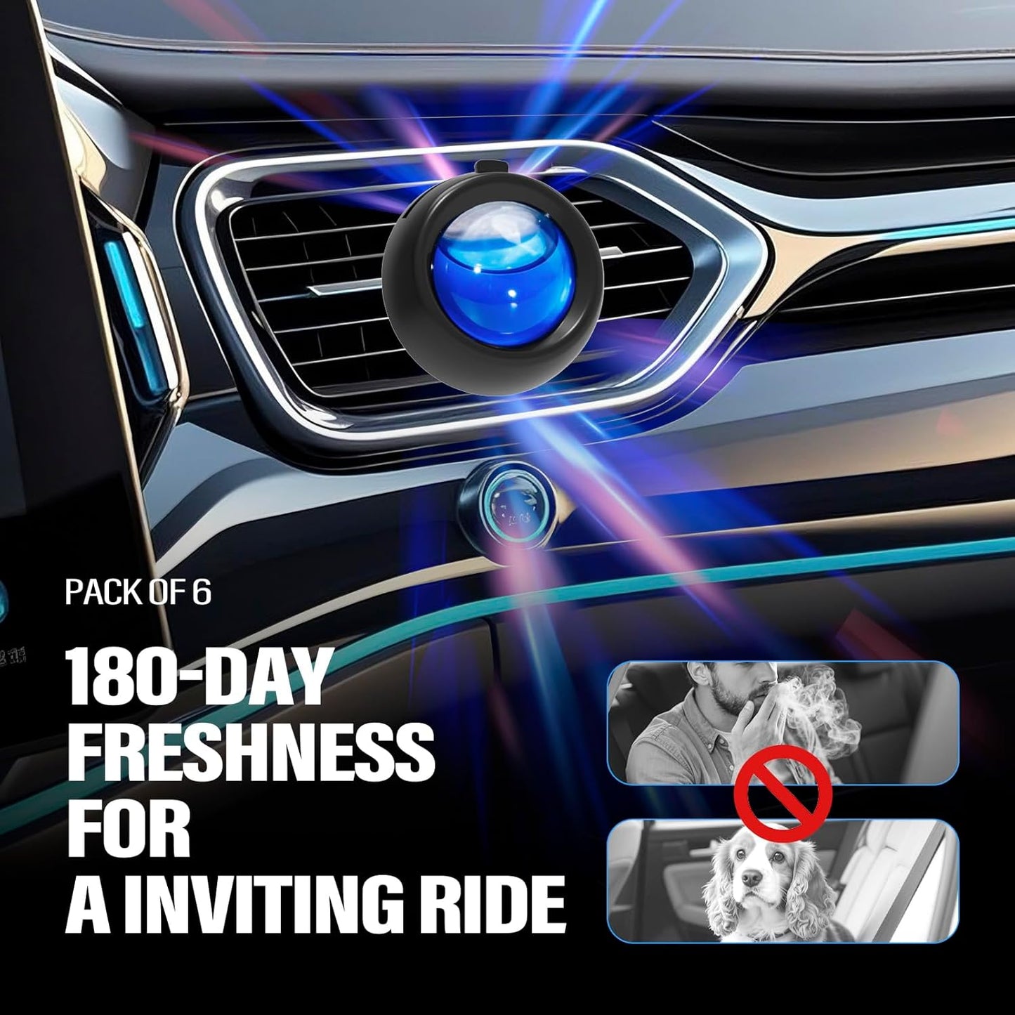 Car Air Freshener Vent Clips, Ocean Scent, 6 Pack, Long Lasting Scent Up to 180 Days, Car Fresheners