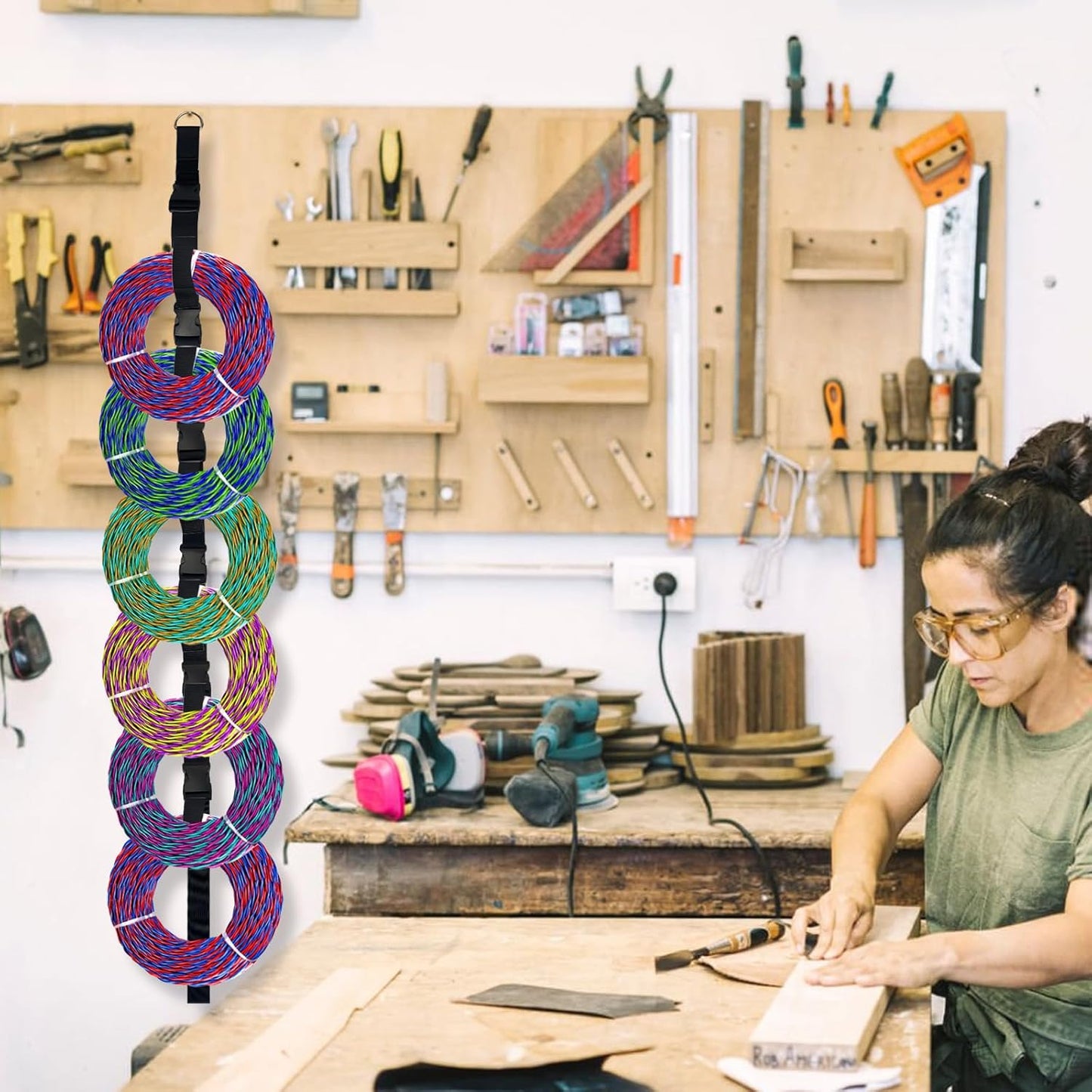 3 Pcs Extension Cord Organizers Storage Garage Extension Cord Holder with 6 Slots Organizer Straps with 28 Pcs Cable Ties 6 Pcs Hardware Nails for Vertical Space Cable Hose Rope String Lights