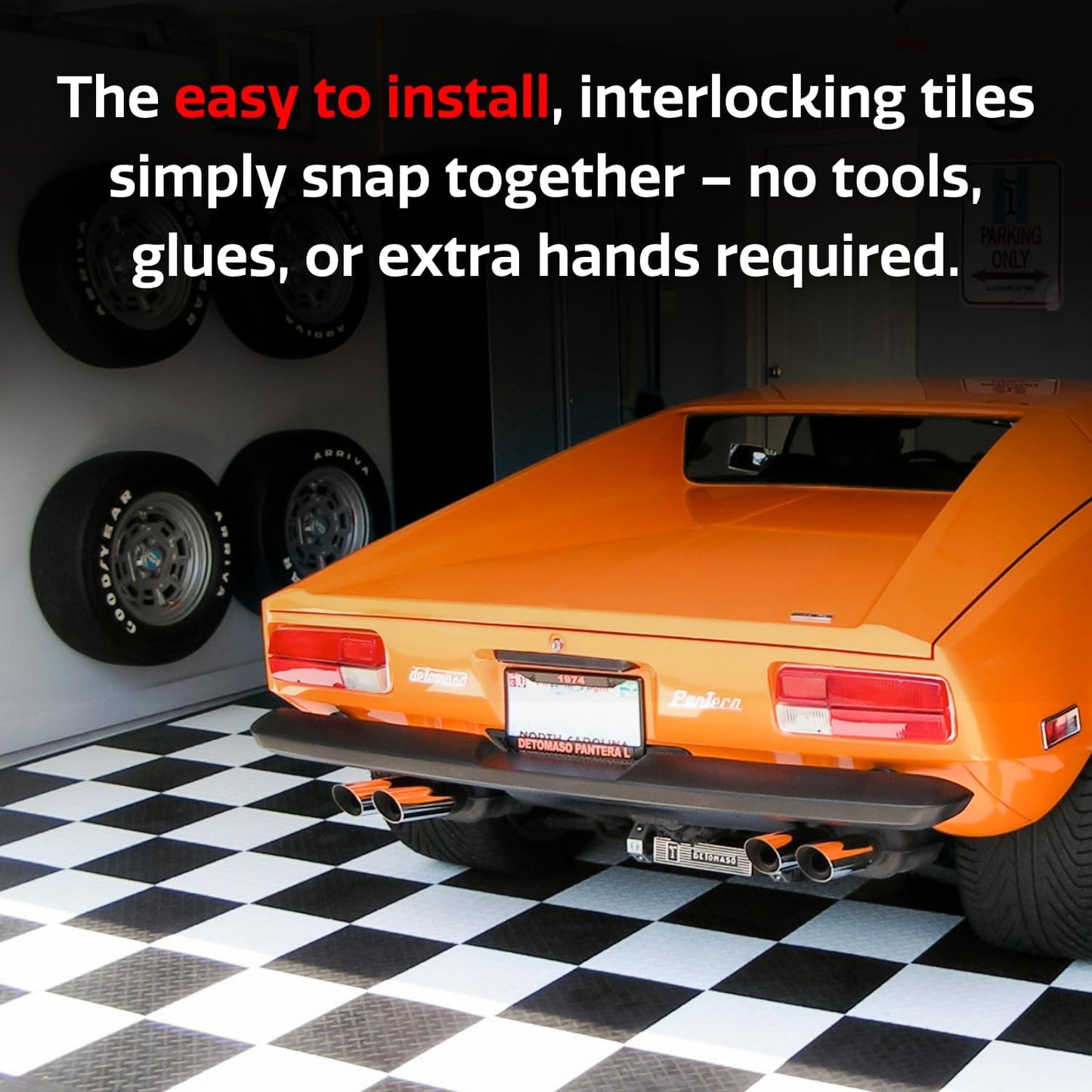 Big Floors RaceDeck Diamond Plate Design, Durable Interlocking Modular Garage Flooring Tile (Black, 24 Pack of 12 x 12" Tiles)