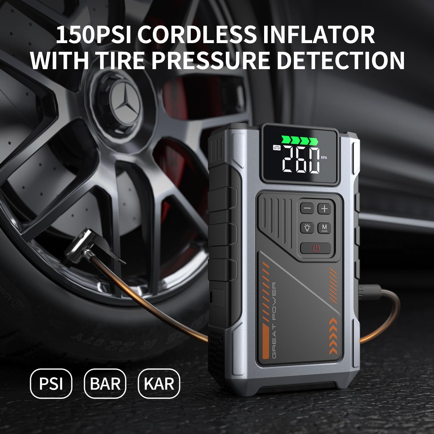 Portable Jump Starter with Air Compressor 4000A Peak with 150PSI Tire Inflator, Jump Box for 12V Car Battery Power Booster Pack (Up 8.0L Gas/6.5L Diesel Engine)