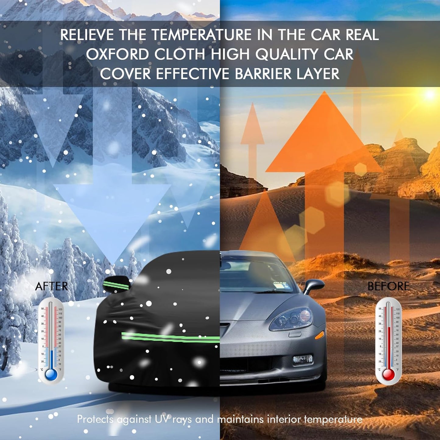 for Corvette 2005-2013 C6 Car Cover 210D Outdoor Waterproof UV Protection, with Cotton Layer, Zipper Door, Reflective Strip, Storage Bag, for Chevy C6