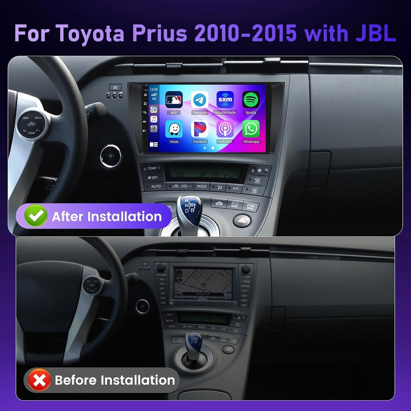 Wireless Carplay Car Stereo for Toyota Prius 2010-2015 with JBL with 9-Inch Touchscreen, [Qualcomm 8-core 4+64GB] Upriding Android 13 Car Radio Android Auto BT5.1/DSP/Hi-Res Audio/WiFi/SWC/GPS/OTA