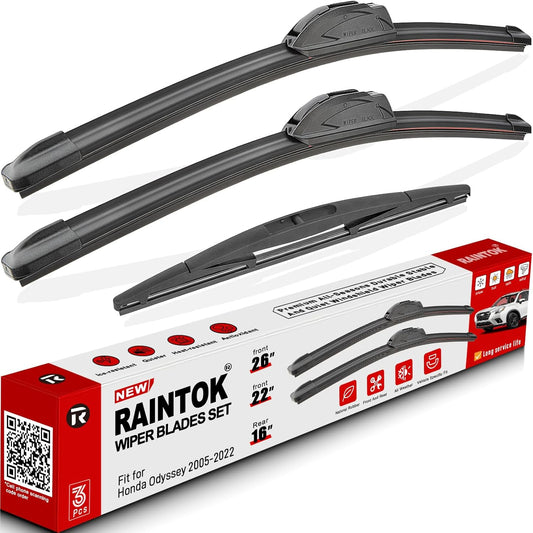 Windshield Wiper Blade Set Replacement for 2005-2022 Honda Odyssey Original Equipment Replacement Front Rear Wiper Blades-26"/22"/16" (Set of 3) U/J Hook