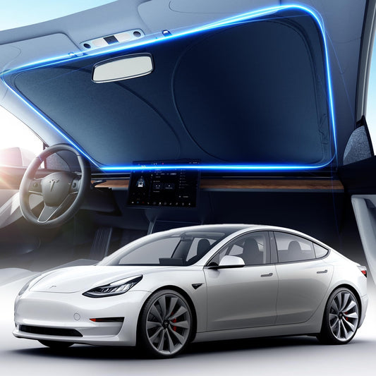 [2025 Upgrade] DMJN Windshield Sun Shade Car, [100% Sun Bolck & UV Reflective] Keep Car Cool & Interior Protection Sunshade, Flexible & Durable Sun Visor Universal Fit Large