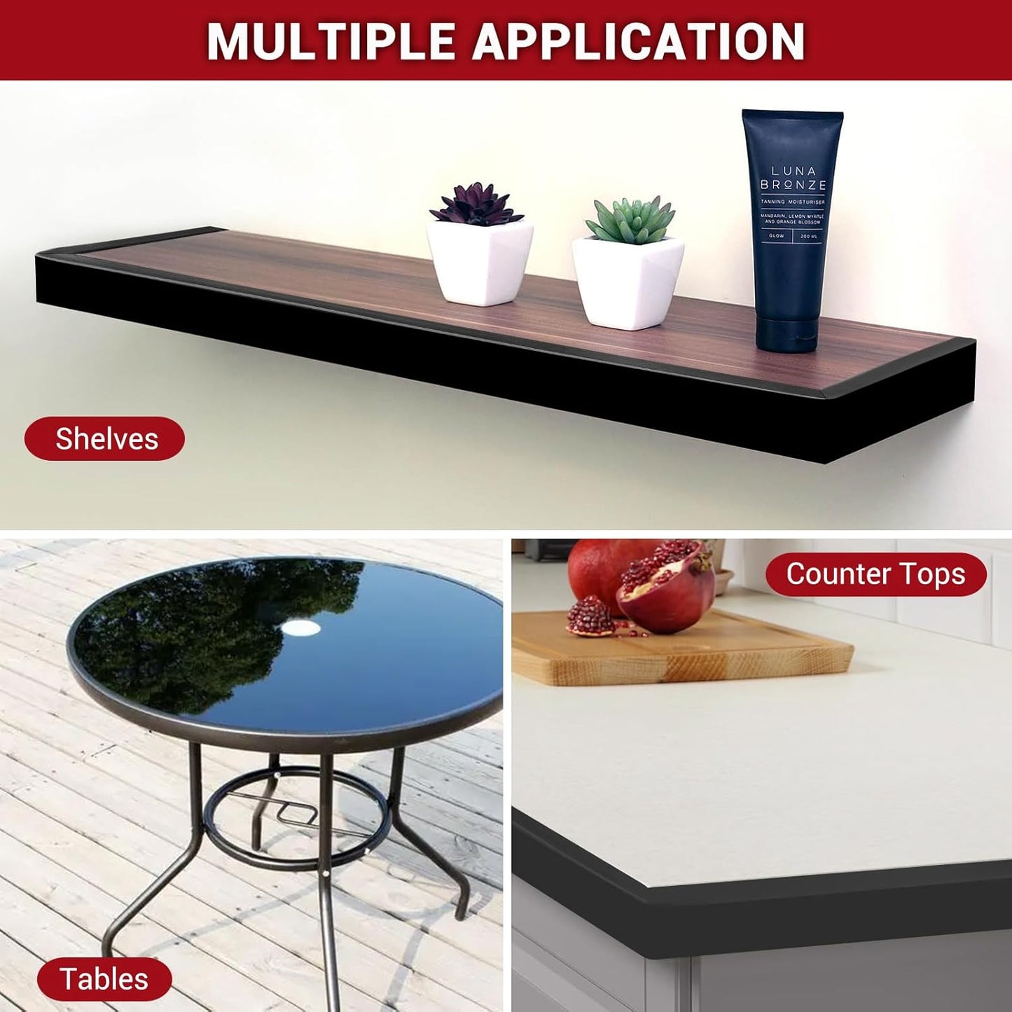 Rubber Edge Trim, Flexible Self Adhesive U Shaped Peel and Stick Edge Banding, 1-1/2"(38mm) U Channel Edge Protector, Edge Guards for Woods, Furniture, 20Ft, Black Color