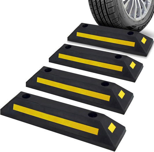 4-Pc Curb Garage Vehicle Floor Stopper for Parking Safety 1PC Heavy Duty Rubber Parking Lot Driveway Stopper, For Car Vans Trucks Tire Wheel Guide Block Protect Bumper- Pyle PCRSTP11X4